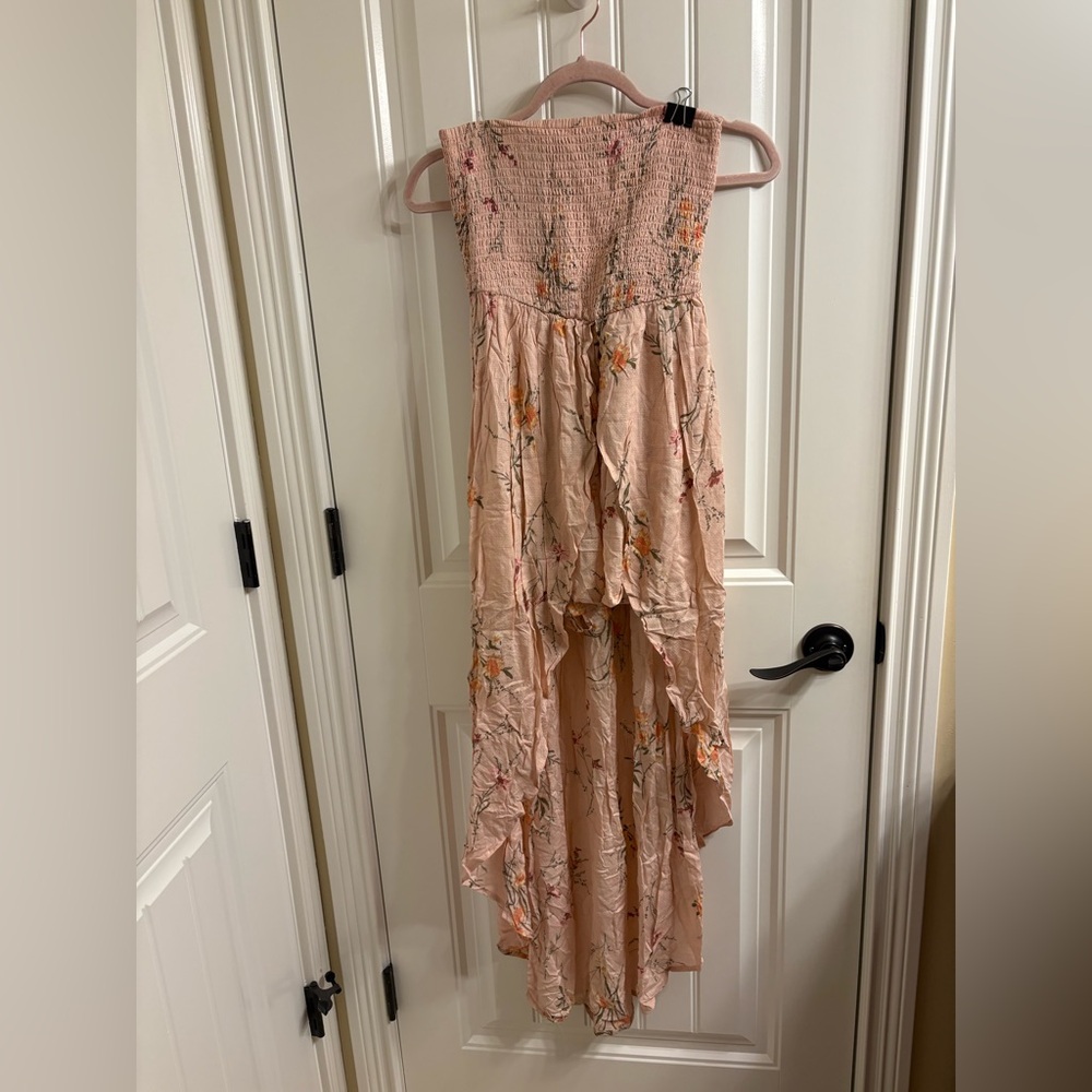 Altr’d State Pink Floral Strapless Romper Shorts Asymmetrical Hem Dress S